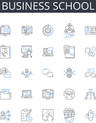 Business school line icons collection. Drill, Run-through, Reiteration, Training, Refinement, Preparation, Rehearse vector and linear illustration. Workout,Practice,Recitation outline signs set