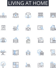 Living at home line icons collection. Staying put, Dwelling place, Residence status, Inhabiting family, Occupying house, Household living, Homestead living vector and linear illustration. Settling in