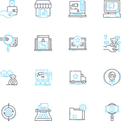 E-commerce world linear icons set. Marketplace, Retail, Online, Shopping, Platform, Digital, Sales line vector and concept signs. Cart,Purchase,Payment outline illustrations