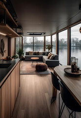 Floating Luxury: A Modern Premium Houseboat, AI Generative