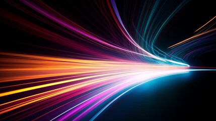 Abstract long exposure dynamic speed light trails background. Generative AI