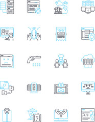 Interacting linear icons set. Communicating, Engaging, Collaborating, Relating, Socializing, Connecting, Nerking line vector and concept signs. Sharing,Bonding,Rapport outline illustrations