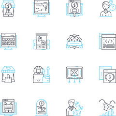 Fototapeta premium Retail Items linear icons set. Apparel, Shoes, Accessories, Electronics, Toys, Beauty, Books line vector and concept signs. Jewelry,Homegoods,Statiry outline illustrations