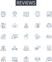Reviews line icons collection. Feedback, Opinions, Assessments, Evaluations, Critiques, Thoughts, Ratings vector and linear illustration. Reactions,Impressions,Remarks outline signs set