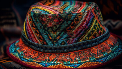 Fototapeta premium Woven textile headwear, a colorful Inca souvenir generated by AI