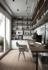 Elegance and Efficiency: The Modern Premium Minimalist Home Office, AI Generative