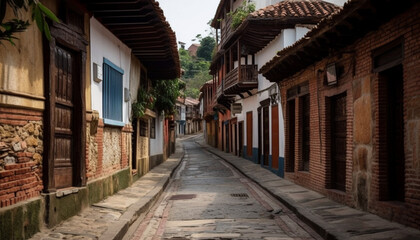 Old rustic door in ancient mountain landscape generated by AI