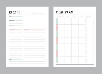 Recipe Card and Meal planner. Plan you food day easily. Vector illustration