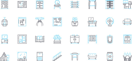 Sofas linear icons set. Plush, Comfortable, Cozy, Leather, Reclining, Sectional, Modern line vector and concept signs. Rustic,Elegant,Chic outline illustrations