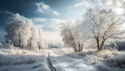 Obraz premium Winter landscape, tranquility in the non urban scene generated by AI