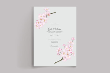 elegant watercolor cherry blossom wedding invitation