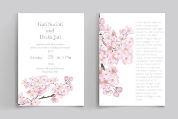 Fototapeta na wymiar elegant watercolor cherry blossom wedding invitation