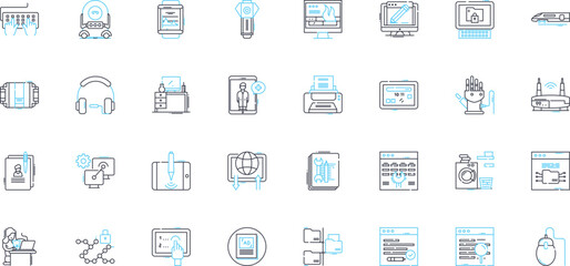 Appliance linear icons set. Refrigerator, Microwave, Dishwasher, Oven, Blender, Juicer, Food processor line vector and concept signs. Toaster,Coffee maker,Kettle outline illustrations