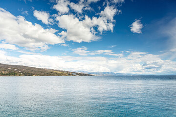 View at the adriatic sea in early spring from Opatija, Istria, Croatia, along the promenade at the...