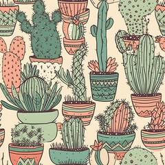 cute hand-drawn seamless pattern with cactus, illustration background 