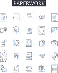 Paperwork line icons collection. Documentation, Red tape, Records keeping, Legal forms, Procedural documents, Administrative tasks, Written documents vector and linear illustration. Bureaucratic