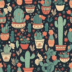 cute hand-drawn seamless pattern with cactus, illustration background 