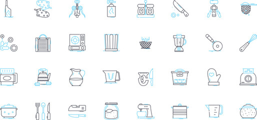 Cookery linear icons set. Flavorful, Savory, Ingredients, Recipe, Appetizing, Gourmet, Spices line vector and concept signs. Kitchen,Baking,Cuisine outline illustrations