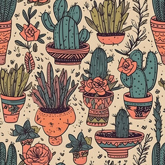 cute hand-drawn seamless pattern with cactus, illustration background 