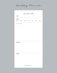 week Planner template. Minimalist planner template set. Vector illustration.	 