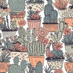 cute hand-drawn seamless pattern with cactus, illustration background 