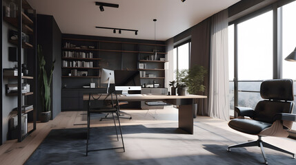 Fototapeta na wymiar Simplicity Refined: Unveiling the Modern Elegance of a Premium Minimalist Home Office - AI Generative