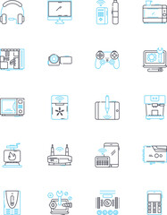 Technology tools linear icons set. Gadgets, Robotics, Nanotechnology, Virtualization, Artificial Intelligence, Automation, Augmented Reality line vector and concept signs. Internet of Things