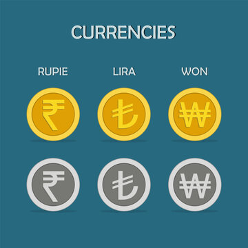 Set of currency icons and symbols
