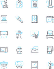 Smart devices linear icons set. Innovation, Efficiency, Connectedness, Intelligence, Automation, Convenience, Integration line vector and concept signs. Interactivity,Mobility,Functionality outline