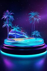 Vaporwave wavepool product display podium pedestal, generative ai
