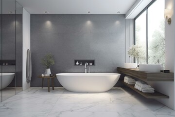 Naklejka na ściany i meble Modern luxury bathroom, home architecture, interior design in elegant gray-white design ai Generated, generative AI, CGI graphics