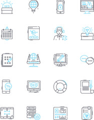 Digital creation linear icons set. Design, Graphical, Animation, Illustration, Modeling, Rendering, Artistic line vector and concept signs. Creative,Digitalization,Imagery outline illustrations