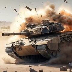 War tank in conflict, Generative AI