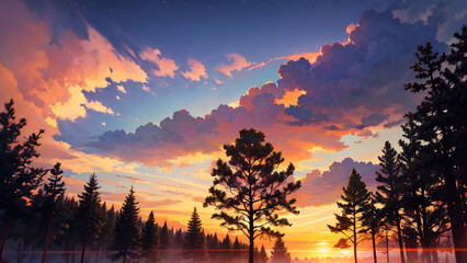 Naklejka premium sunset over the mountains, created with ai