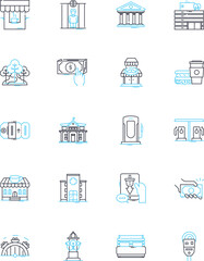 Advanced metropolis linear icons set. Sprawling, High-tech, Futuristic, Complex, Sophisticated, Dynamic, Progressive line vector and concept signs. Vibrant,Diverse,Global outline illustrations