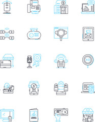 Marketing item linear icons set. Promotional, Branded, Advertisements, Collateral, Swag, Merchandise, Giveaways line vector and concept signs. Gifts,Incentives,Handouts outline illustrations