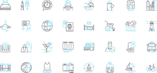 Lively entertainment linear icons set. Vibrant, Dynamic, Energetic, Thrilling, Exhilarating, Electric, Exciting line vector and concept signs. Fun-filled,Stimulating,Enlivening outline illustrations