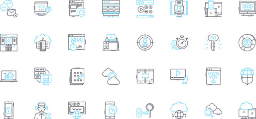 Digital creation linear icons set. Design, Graphical, Animation, Illustration, Modeling, Rendering, Artistic line vector and concept signs. Creative,Digitalization,Imagery outline illustrations