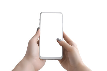 hand holding smartphone with blank screen