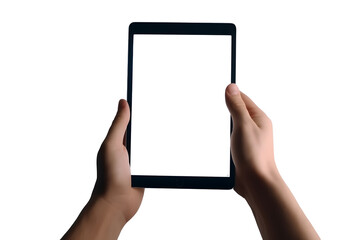 hand holding tablet with blank screen