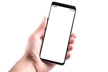 hand holding smartphone with blank screen