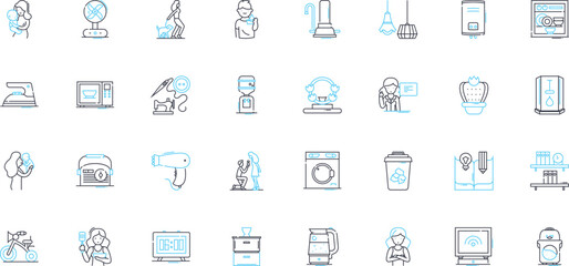 Household residents linear icons set. Inhabitants, Occupants, Dwellers, Tenants, Residents, Homeowners, Co-habitants line vector and concept signs. Domestic partners,Family,Roommates outline