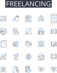 Freelancing line icons collection. Innovation, Creativity, Collaboration, Efficiency, Excellence, Engagement, Empowerment vector and linear illustration. Synergy,Progression,Transformation outline