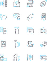 Digital commerce linear icons set. E-commerce, Online shopping, Cybersecurity, Digital payments, Logistics, Personalization, Blockchain line vector and concept signs. Mobile commerce,Virtual