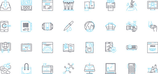Business enterprise linear icons set. Innovation, Marketing, Strategy, Growth, Efficiency, Profitability, Branding line vector and concept signs. Leadership,Entrepreneurship,Success outline