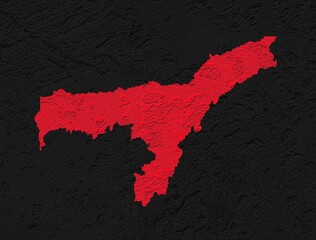 Assam red map on isolated black textured background. High quality coloured map of Assam, India. - obrazy, fototapety, plakaty