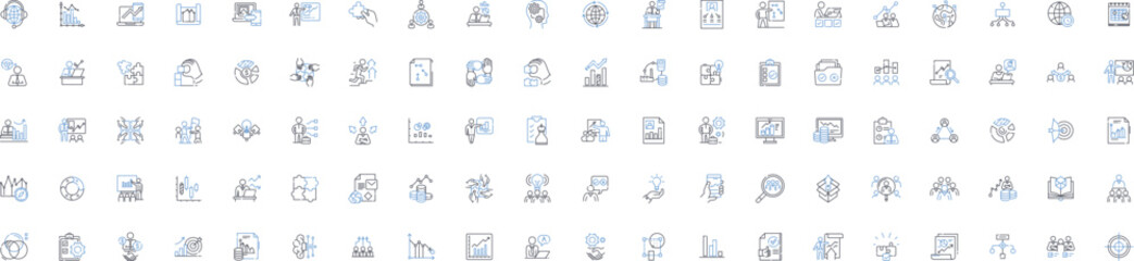 Strategic planning line icons collection. Alignment, Assessment, Analysis, Blueprint, Collaboration, Communication, Competitiveness vector and linear illustration. Configuration,Coordination,Decisions