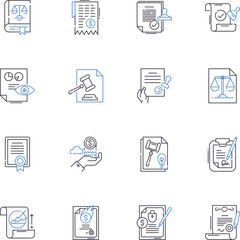Arbitration line icons collection. Resolution, Mediation, Negotiation, Dispute, Settlement, Hearings, Adjudication vector and linear illustration. Panel,ADR,Tribunal outline signs set