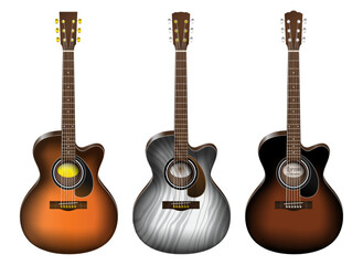 realistic wooden classic acoustic guitar isolated - 3d illustrator