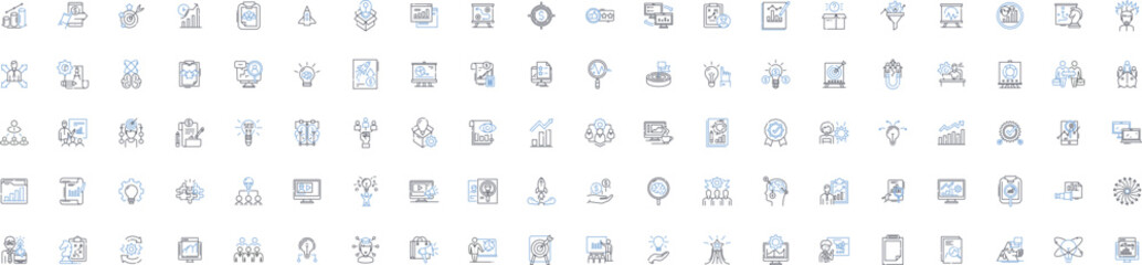 Organizational leadership line icons collection. Visionary, Collaborative, Decisive, Empathetic, Strategic, Synergistic, Inspirational vector and linear illustration. Motivational,Transparent